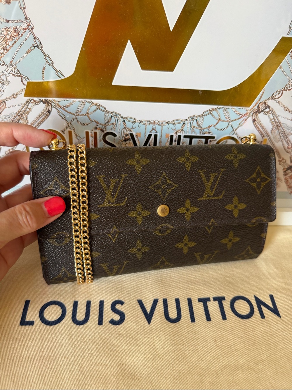 Louis Vuitton Brown Monogram Long Wallet on Chain - Picture 3 of 13